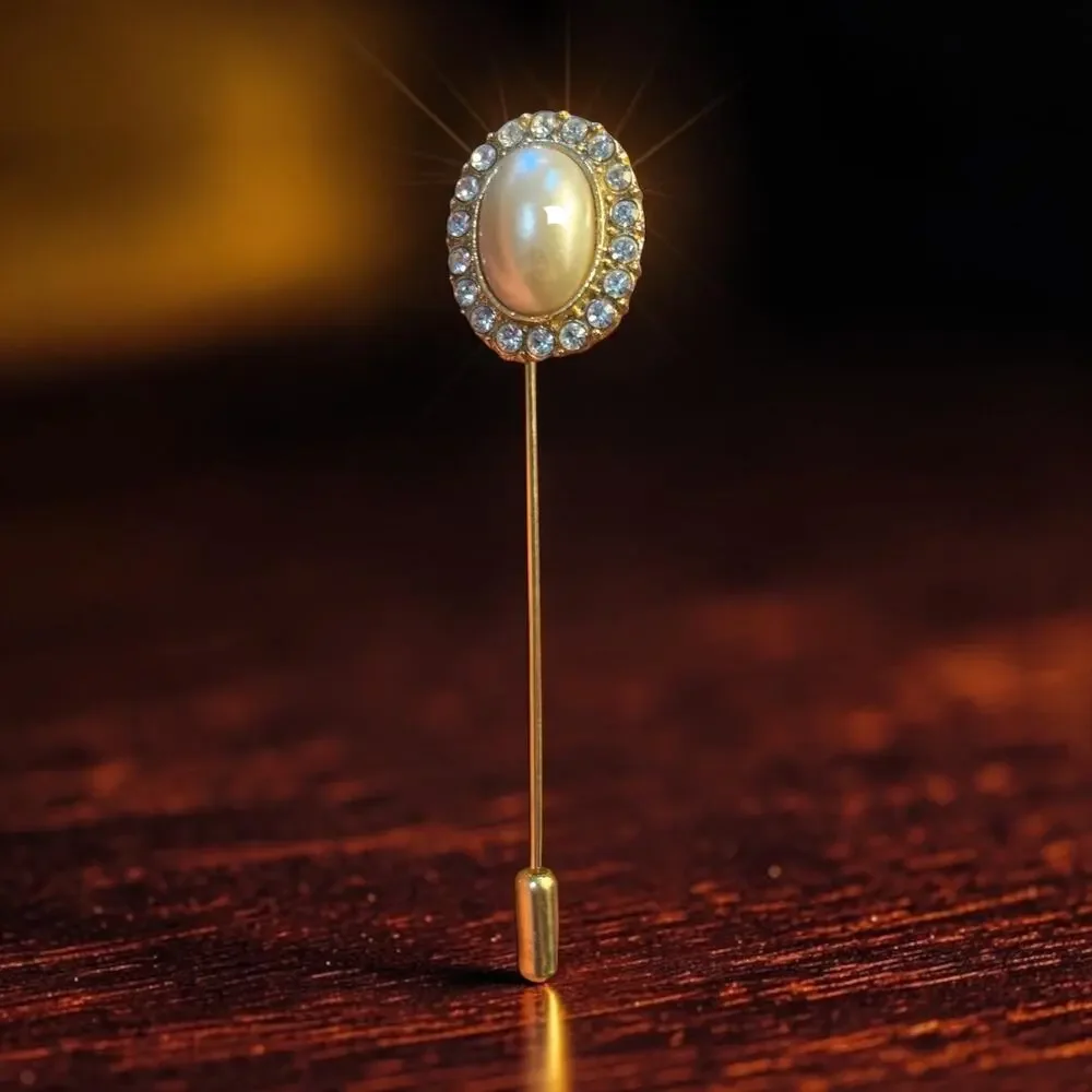 Pearl Rhinestone Stick Pin Old Money Bridal Handmade Vintage Earring